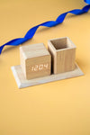 Digital Clock & Wooden Pen Stand