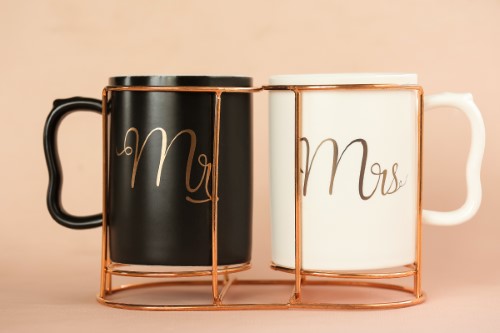 Mr and Mrs coffee mug with stand